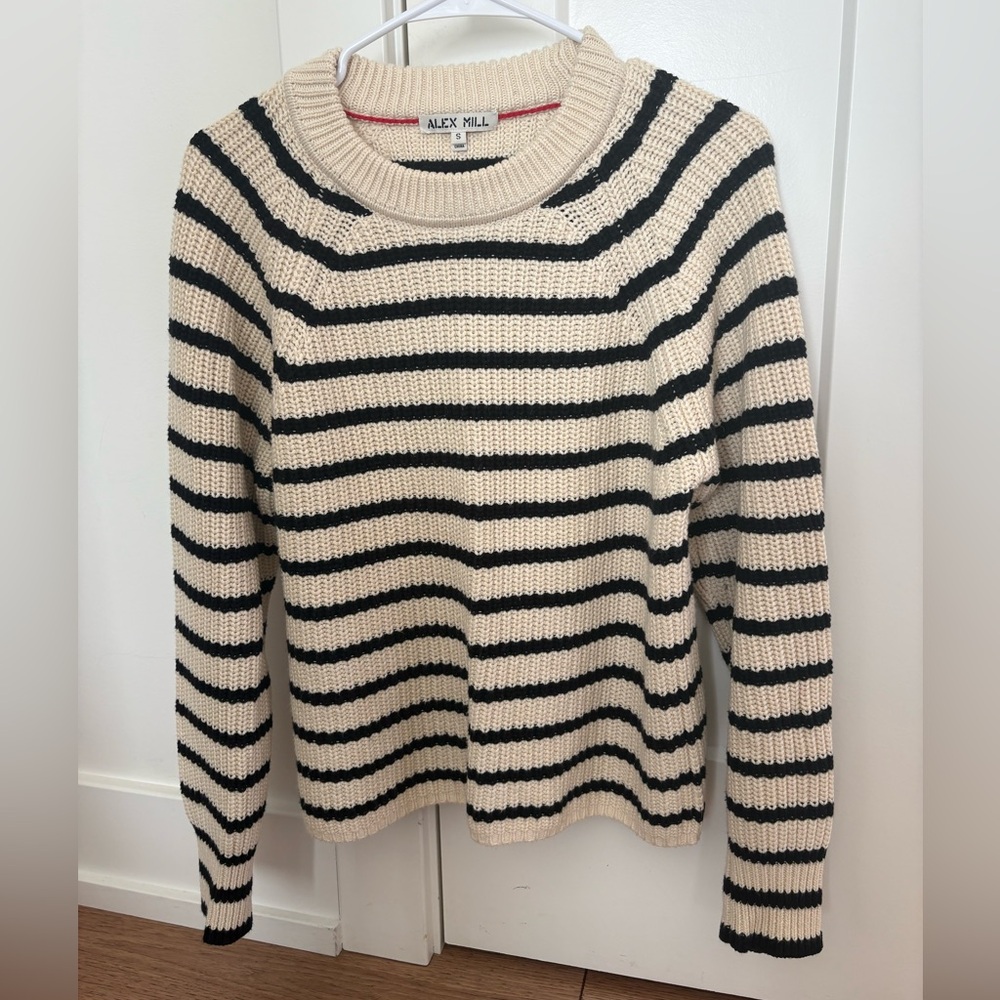 Alex Mill Striped Black and Cream Cotton/Cashmere Blend Sweater